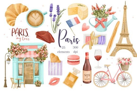 Download Watercolor Paris Love Clipart Set - Paris love Collection