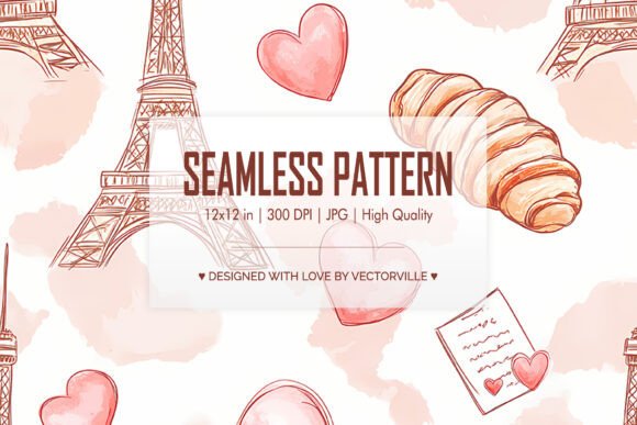 Download Romantic Paris Love Seamless Pattern JPG - Paris love Collection