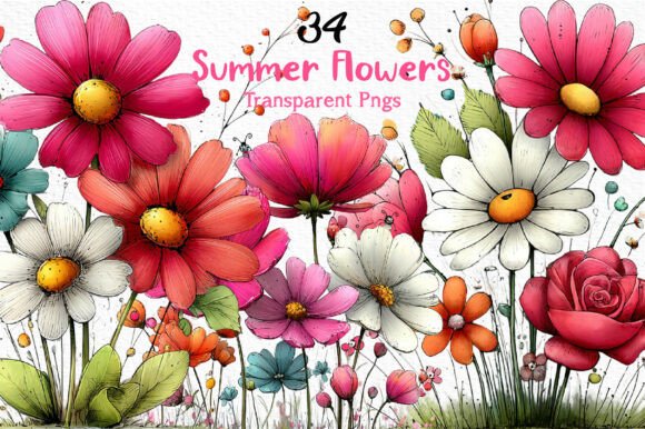 Download Whimsical Summer Flowers Clipart PNG - Clipart png Collection