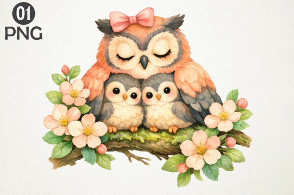 Download Cute Owl Family Floral Clipart PNG Art - Clipart png Collection