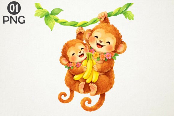 Download Cute Baby Monkeys Banana Clipart PNG - Clipart png Collection
