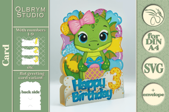 Download Dragon Birthday Card, Kawaii SVG - Birthday Collection