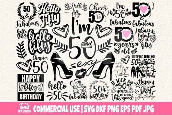 Download 50th Birthday SVG Bundle, Hello Fifty - Birthday Collection