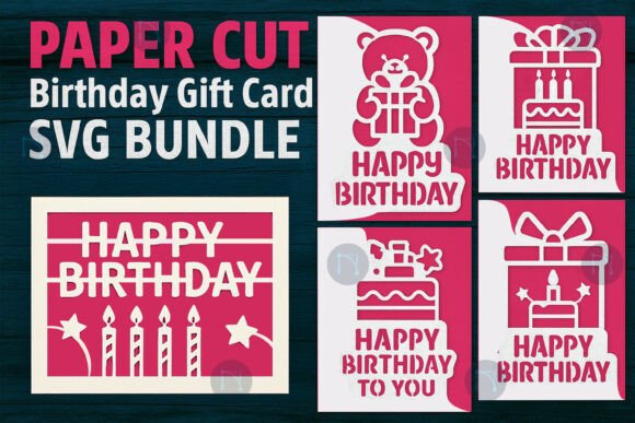 Download Paper Cut Birthday Gift Card SVG Bundle - Birthday Collection