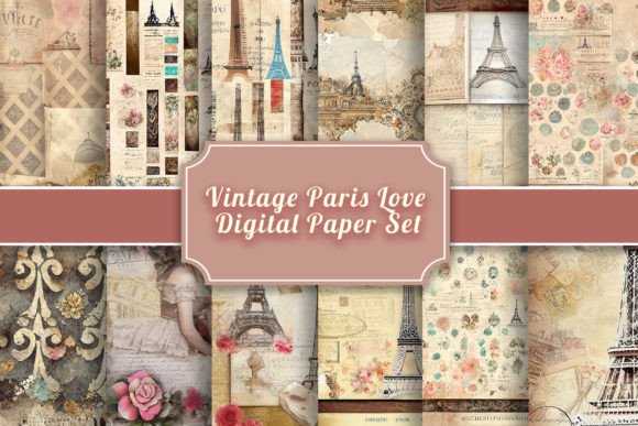 Download Vintage Paris Love Digital Paper Set - Paris love Collection